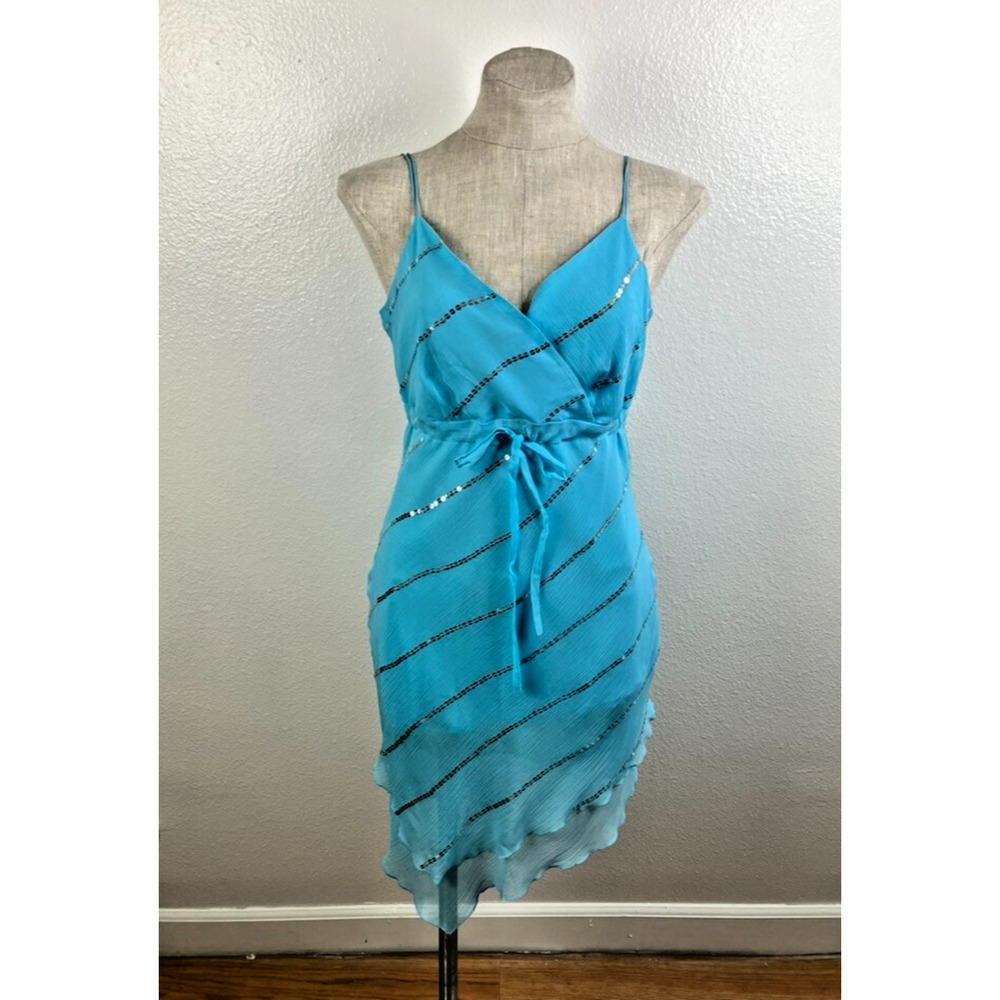Vintage Willi Smith Silk Babydoll Sequin Dress Sz L Fairy Y2K Layered Asymmetric